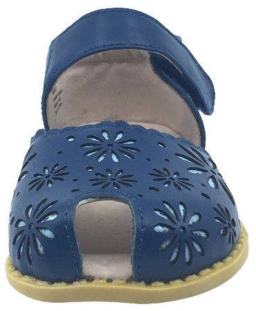 Livie & Luca Girl's Carmen Navy Blue Leather Peep Toe Sandal Flats