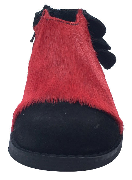Luccini Girl's Ruffle Back Bootie, Black Suede/Red Pony Hair