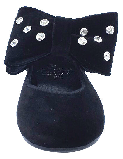 Luccini Girl's Black Velvet Mary Jane with Big Bow Embellishment