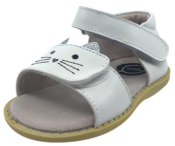 Livie & Luca Girl's Tabby Cat Milk Leather and Sparkle Hook and Loop Open Toe Sandal