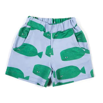 Don't Grow Up Organic Whales on Blue Shorts