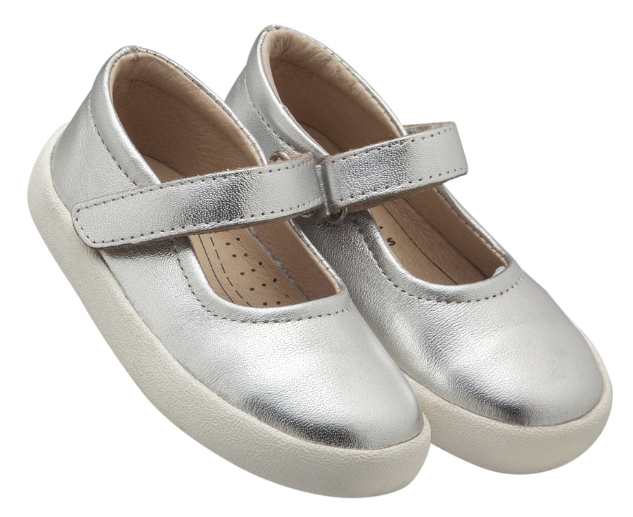 Old Soles Girl's Missy Shoe Leather Mary Jane Dress Shoes, Silver