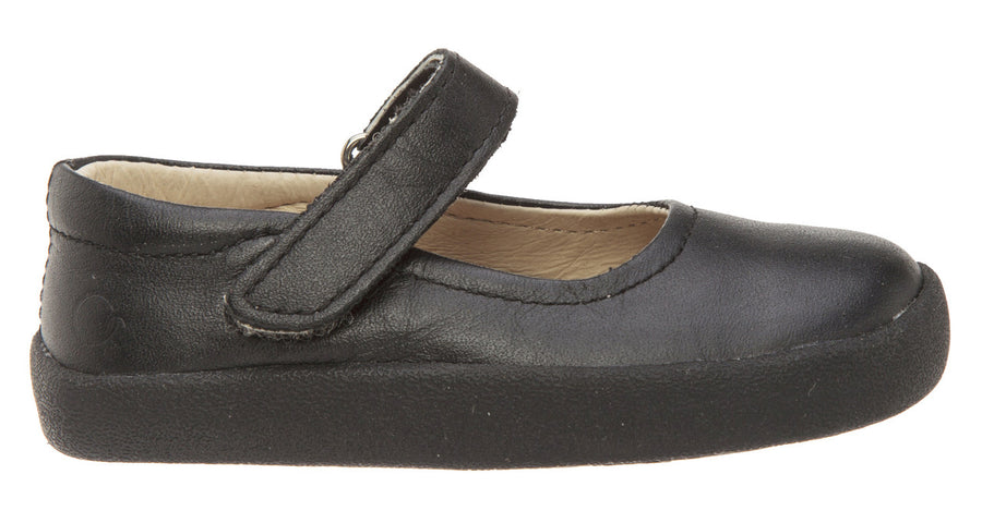 Old Soles Girl's Missy Shoe Black Leather Hook and Loop Mary Jane Flat Shoe