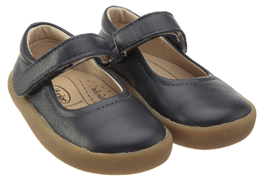 Old Soles Girl's Missy Shoe Navy Leather Hook and Loop Mary Jane Flat Shoe