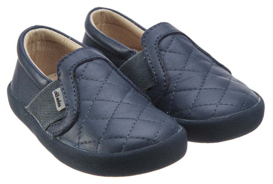 Old Soles Girl's and Boy's My Quilt Navy Stitch Elastic Band Leather Slip On Loafer Sneaker
