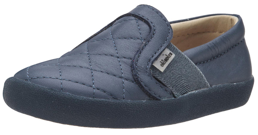 Old Soles Girl's and Boy's My Quilt Navy Stitch Elastic Band Leather Slip On Loafer Sneaker