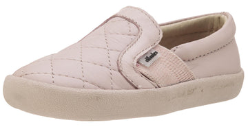Old Soles Girl's My Quilt Powder Pink Stitch Elastic Band Leather Slip On Loafer Sneaker