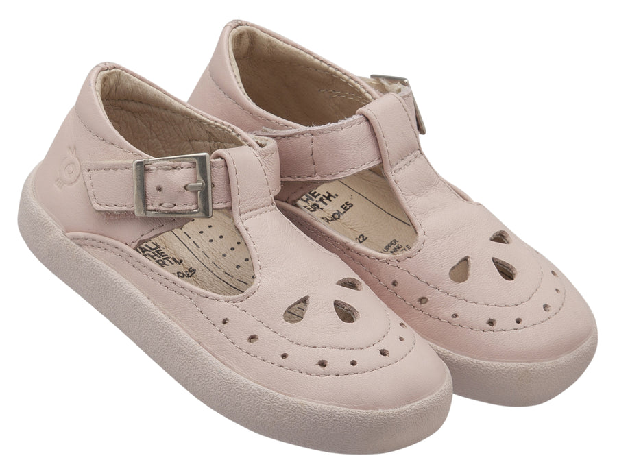 Old Soles Girl's 5011 Royal Shoe Premium Leather T-Strap Sneaker Shoe, Powder Pink / Pink Sole