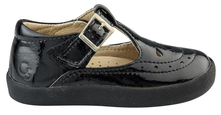 Old Soles Girl's 5011 Royal Shoe Premium LeatherT-Strap Sneaker Shoe, Black