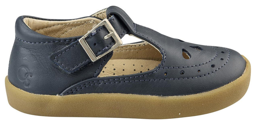 Old Soles Girl's 5011 Royal Shoe Premium LeatherT-Strap Sneaker Shoe, Navy