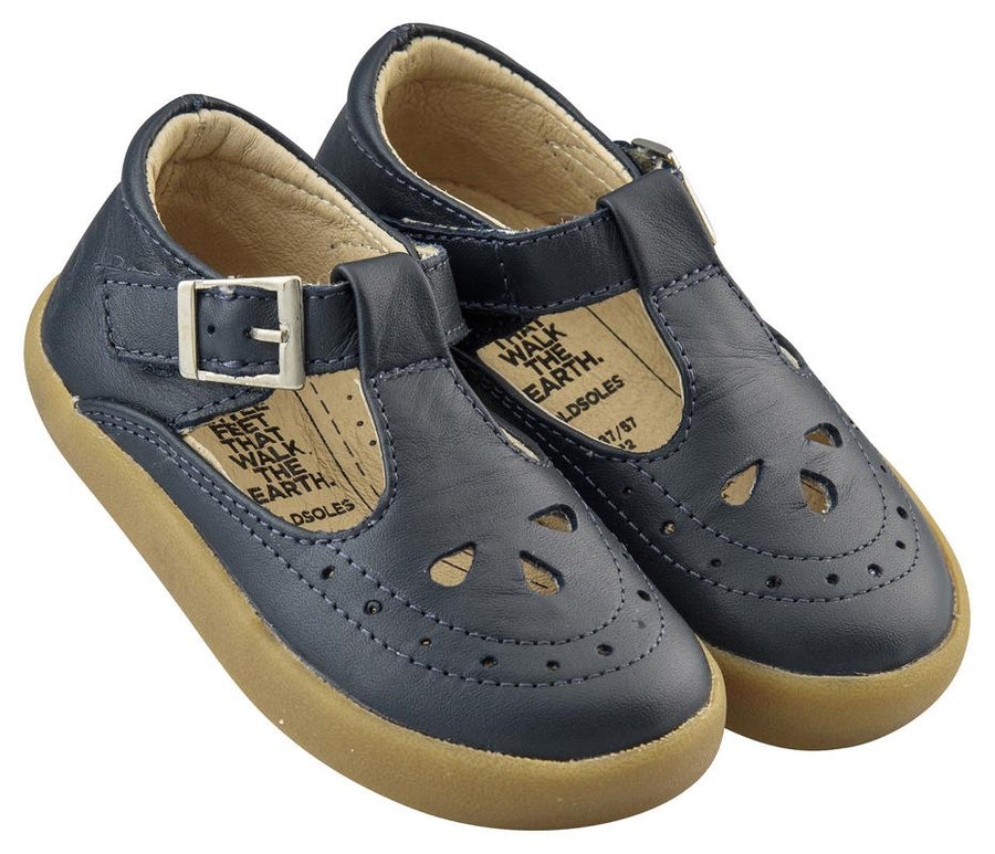 Old Soles Girl's 5011 Royal Shoe Premium LeatherT-Strap Sneaker Shoe, Navy