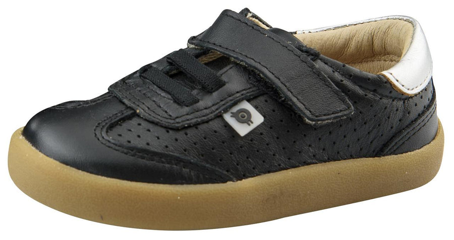 Old Soles Girl's & Boy's 5013 Mr Lee Premium Leather Slip On Sneaker Shoe With Hook and Loop Strap Slip On Sneaker Shoe , Black/Silver