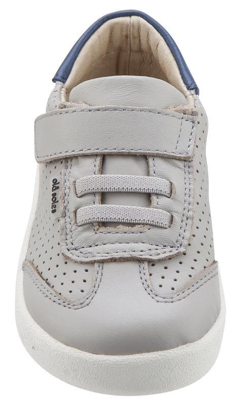 Old Soles Girl's & Boy's 5013 Mr Lee Grey and Denim Blue Leather Slip On Sneaker Shoe with Hook and Loop Strap