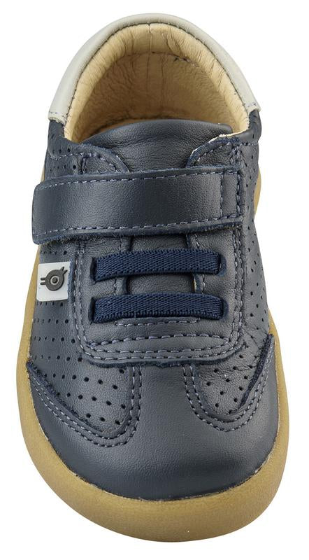 Old Soles Girl's & Boy's 5013 Mr Lee Premium Leather Slip On Sneaker Shoe With Hook and Loop Strap Slip On Sneaker Shoe , Navy/Gris