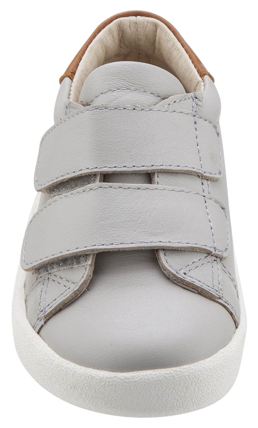 Old Soles Boy's & Girl's 5017 Toddy Shoe Grey/Tan Leather Bicolor Sneaker Shoe with Double Hook and Loop Straps