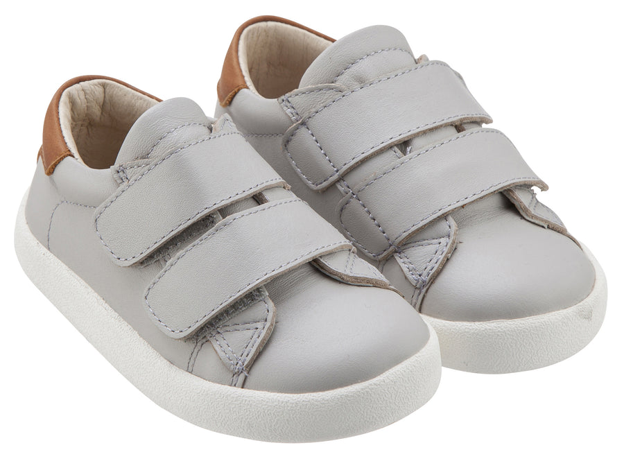 Old Soles Boy's & Girl's 5017 Toddy Shoe Grey/Tan Leather Bicolor Sneaker Shoe with Double Hook and Loop Straps