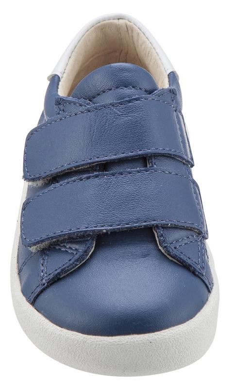 Old Soles Boy's & Girl's 5017 Toddy Shoe Blue and White Leather Bicolor Sneaker Shoe with Double Hook and Loop Straps