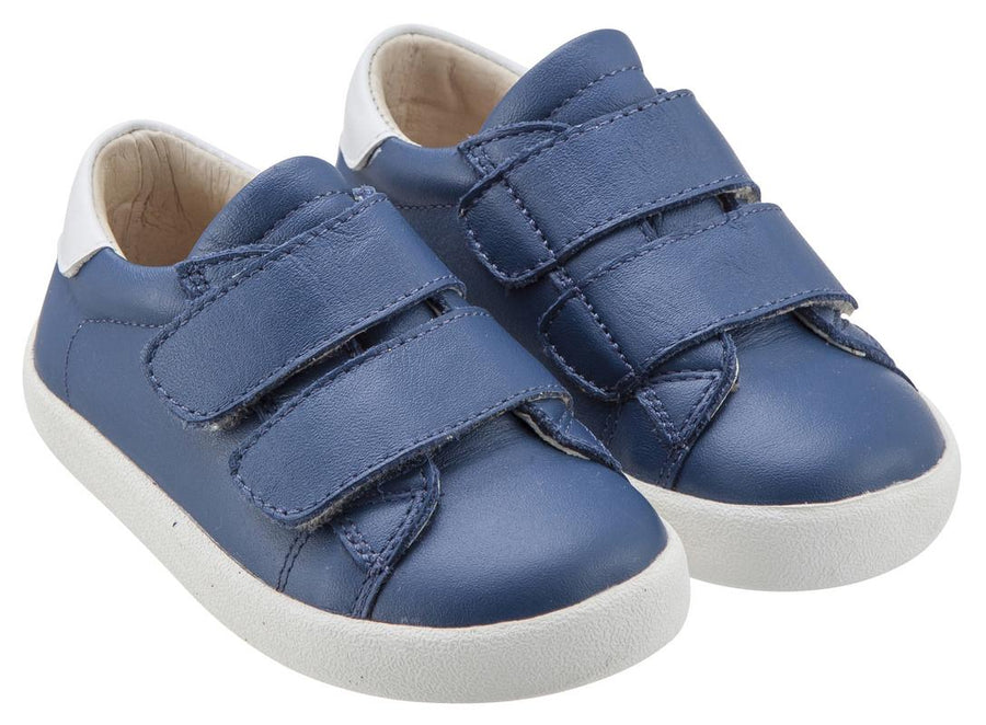 Old Soles Boy's & Girl's 5017 Toddy Shoe Blue and White Leather Bicolor Sneaker Shoe with Double Hook and Loop Straps