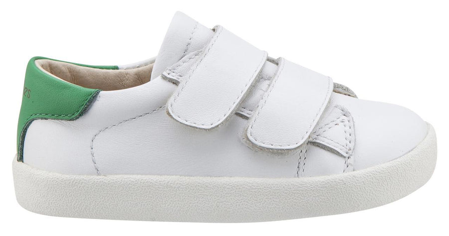 Old Soles Boy's & Girl's 5017 Toddy Shoe White and Green Leather Bicolor Sneaker Shoe with Double Hook and Loop Straps