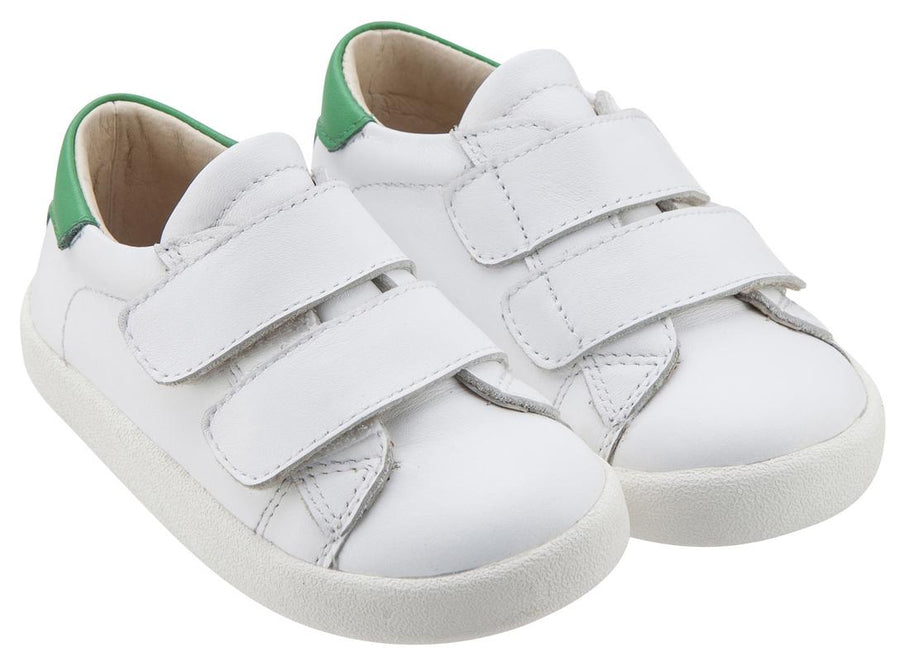 Old Soles Boy's & Girl's 5017 Toddy Shoe White and Green Leather Bicolor Sneaker Shoe with Double Hook and Loop Straps