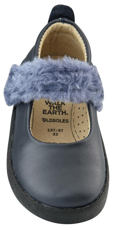 Old Soles Girl's Fur Jane Leather Mary Jane Sneakers, Navy
