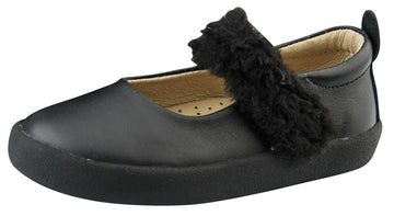 Old Soles Girl's Fur Jane Leather Mary Janes, Black