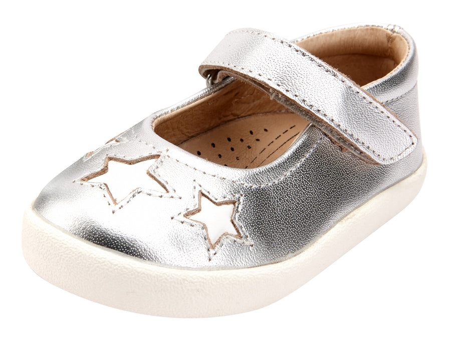 Old Soles Girl's Miss Star Shoe Leather Mary Jane Shoes, Silver/Snow