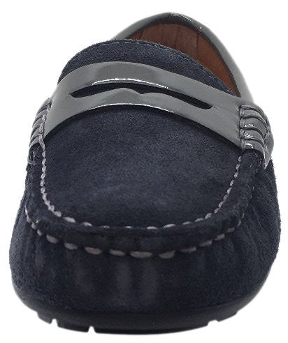Venettini Boy's Relax Dark Grey Suede Upper Patent Leather Slip On Moccasin Loafer