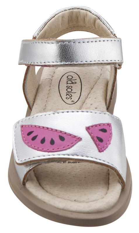 Old Soles Girl's 526 Tropicana Watermelon Slices Silver Leather Hook and Loop Sandals