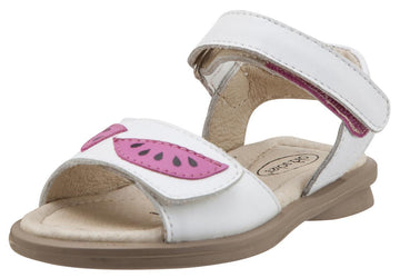 Old Soles Girl's 526 Tropicana Watermelon Slices Smooth White Leather Peep Toe Hook and Loop Sandals