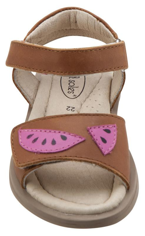 Old Soles Girl's 526 Tropicana Watermelon Slices Smooth Tan Leather Peep Toe Hook and Loop Sandals