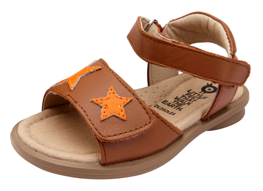 Old Soles Boy's and Girl's Star-Born Leather Sandals - Tan/Neon Orange