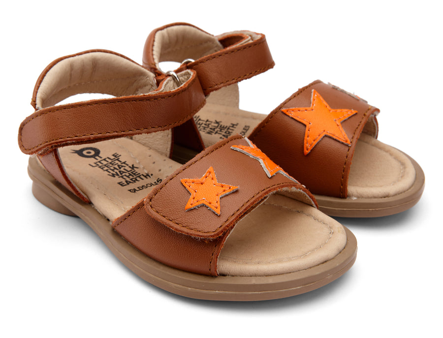 Old Soles Boy's and Girl's Star-Born Leather Sandals - Tan/Neon Orange