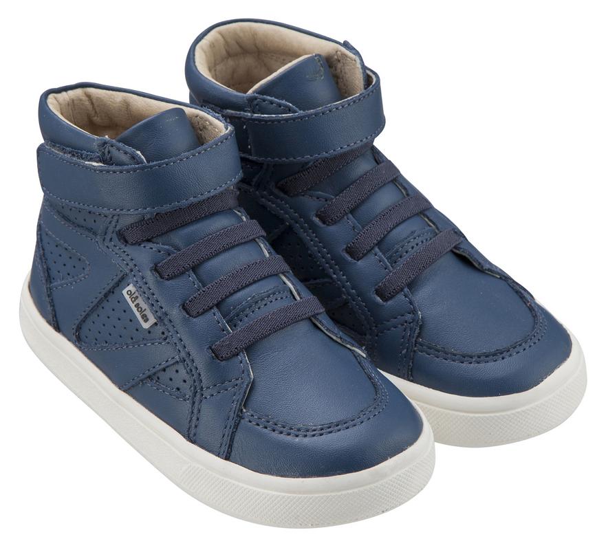 Old Soles Boy's & Girl's 6001 Starter Shoe Denim Blue Perforated Leather Zig Zag Design Elastic Lace Hook and Loop High Top Sneaker