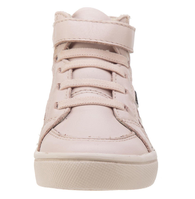 Old Soles Girls and Boy's Starter Shoe Powder Pink Perforated Leather Zig Zag Design Elastic Lace Hook and Loop High Top Sneaker