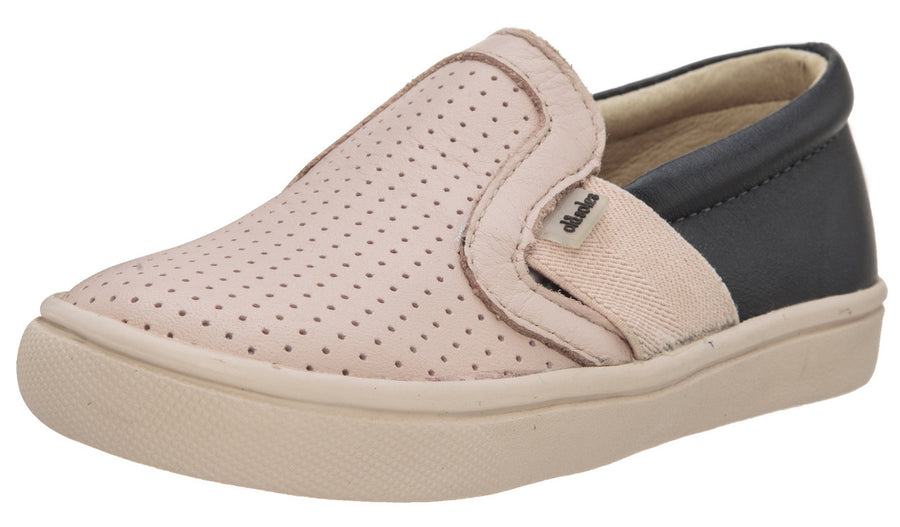 Old Soles Girl's and Boy's 6004 Hoffing Shoe Powder Pink Navy Perforated Upper and Smooth Leather Back Slip On Loafer Sneaker
