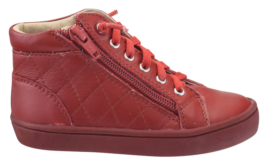 Old Soles Boy's and Girl's 6007 Eazy-Q Red Quilt Stitch Leather High Top Lace Up Side Zipper Side Sneaker