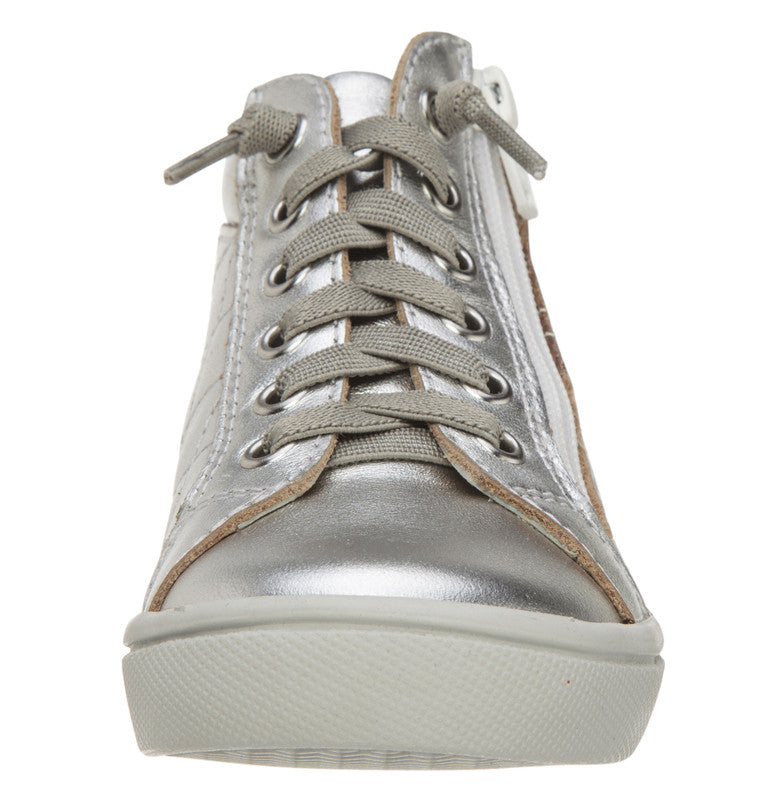 Old Soles Boy's and Girl's 6007 Eazy-Q Silver Quilt Stitch Leather High Top Lace Up Side Zipper Side Sneaker