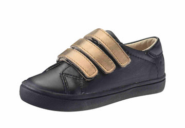 Old Soles Boy's and Girl's 6012 Edgey Markert Black Old Gold Leather Triple Hook and Loop Sneaker