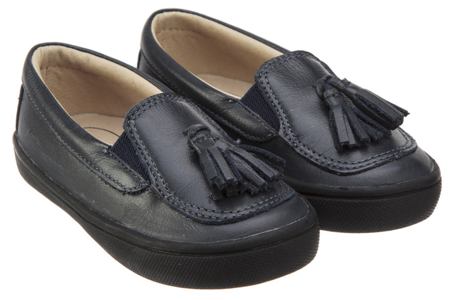 Old Soles Boy's and Girl's 6014 Tassled Navy Leather Slip On Tassel Loafer Sneakers