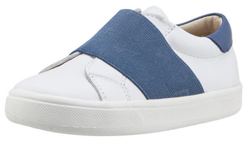 Old Soles Boy's & Girl's 6018 Master Shoe White Leather Denim Blue Wide Banded Slip On Sneaker Shoe