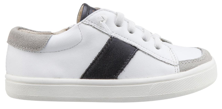 Old Soles Boy's & Girl's 6019 High St Shoe Black Side Stripe White Leather with Faux Laces and Zippered Sneaker Shoe