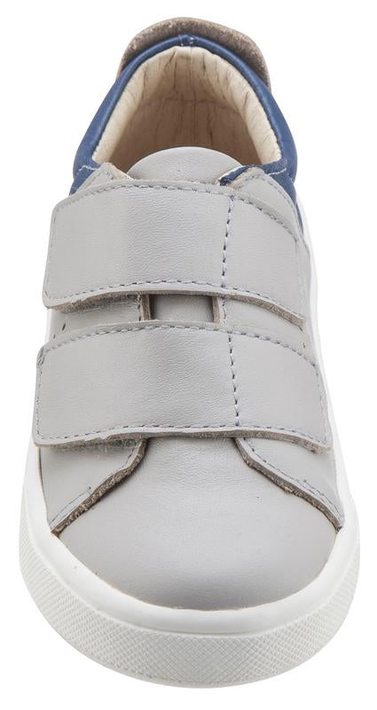 Old Soles Boy's & Girl's 6024 Toko Shoe Grey and Denim Blue Leather Bicolor Sneaker Shoe with Double Hook and Loop Straps