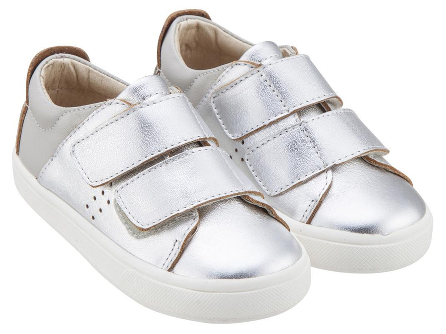 Old Soles Boy's & Girl's 6024 Toko Shoe Silver and Grey Leather Bicolor Sneaker Shoe with Double Hook and Loop Straps