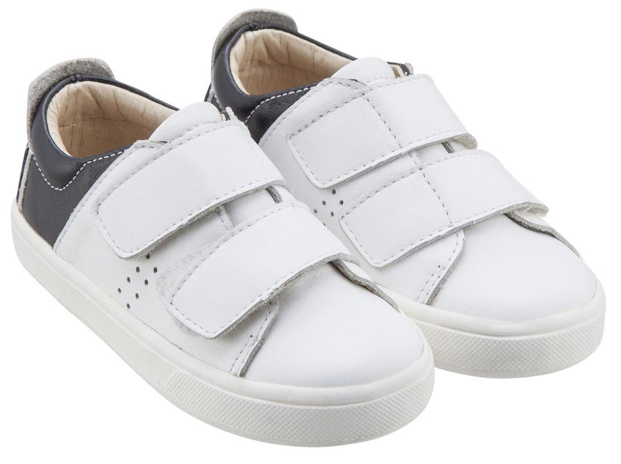 Old Soles Boy's & Girl's 6024 Toko Shoe White and Black Leather Bicolor Sneaker Shoe with Double Hook and Loop Straps
