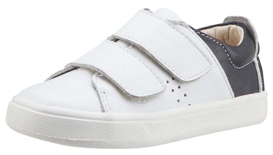 Old Soles Boy's & Girl's 6024 Toko Shoe White and Black Leather Bicolor Sneaker Shoe with Double Hook and Loop Straps