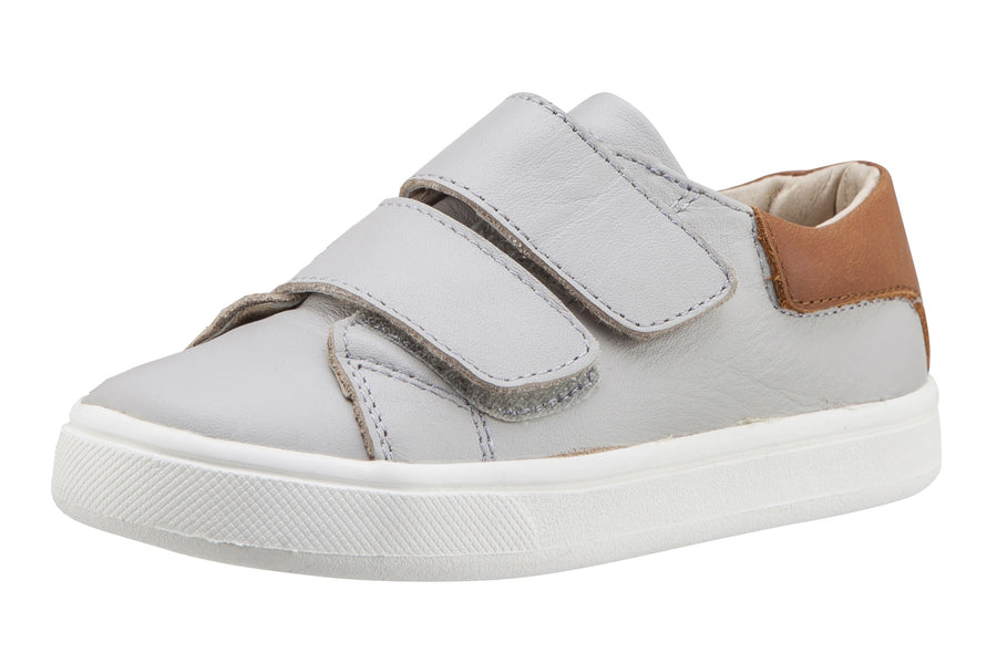 Old Soles Boy's & Girl's 6025 Cast Away Runner Gris/Tan Leather Bicolor Sneaker Shoe with Double Hook and Loop Straps