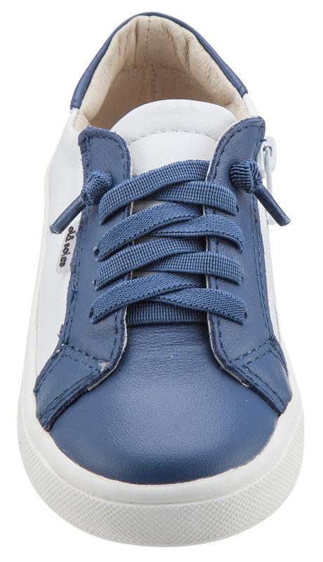 Old Soles Boy's & Girl's 6030 Thor Runner White and Blue Dual Color Leather with Faux Laces and Side Zipper Sneaker Shoe