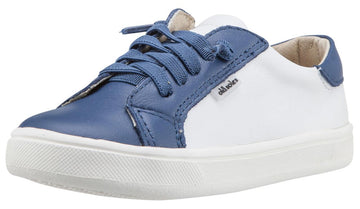 Old Soles Boy's & Girl's 6030 Thor Runner White and Blue Dual Color Leather with Faux Laces and Side Zipper Sneaker Shoe
