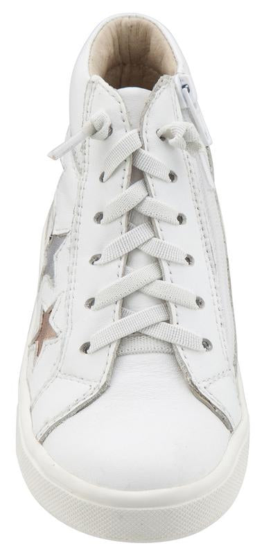 Old Soles Girl's and Boy's 6033 Stardom White Smooth Leather with Stars Elastic Lace Side Zipper High Top Sneaker